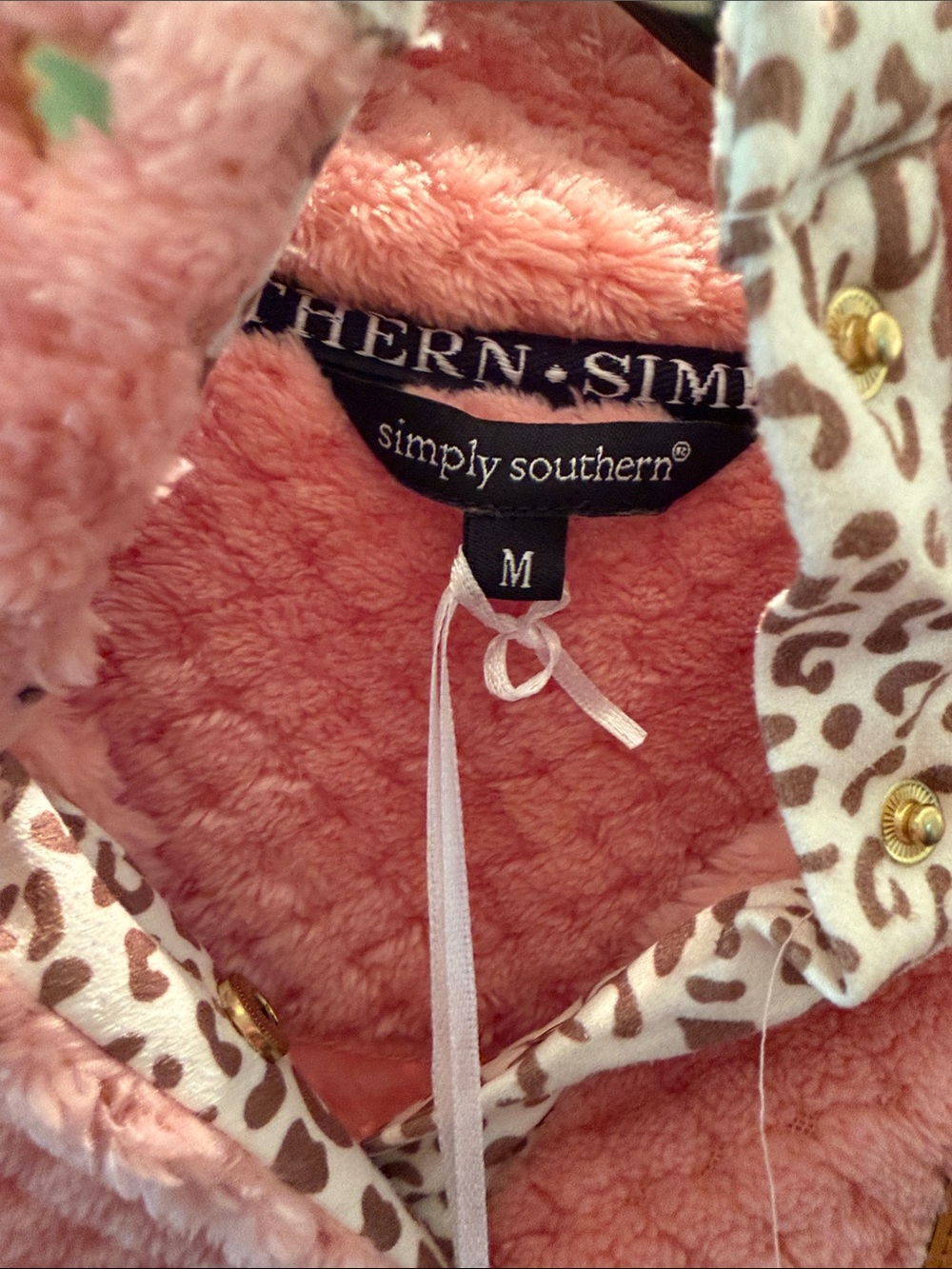 Simply Southern Blush Pink Plush Quarter-Zip Pullover with Leopard Trim - Picture 2 of 5
